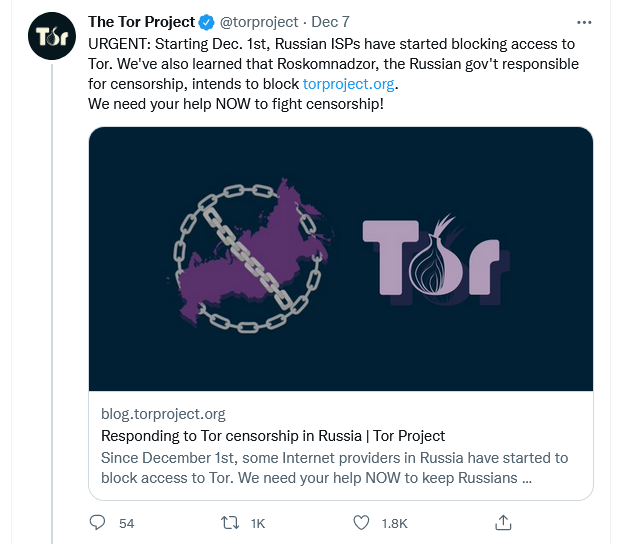 Tor Zugang in Russland blockiert